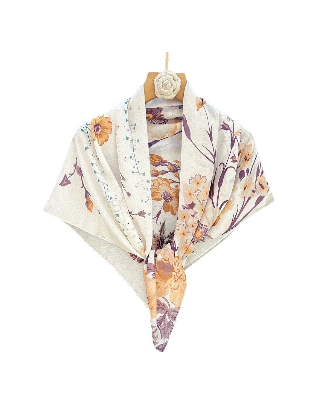 Scarvii - Light Purple Floral Pattern Square Scarf