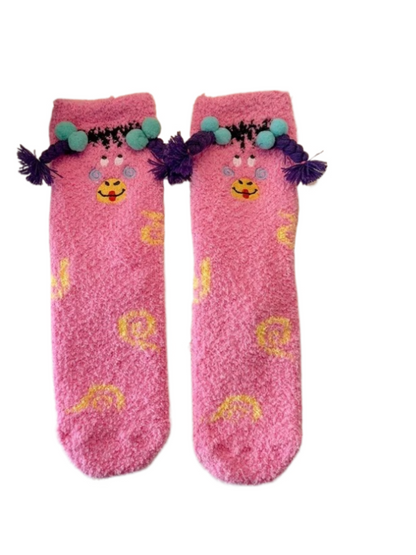 Rufia - Cartoon Face Abstract Fuzzy Crew Socks