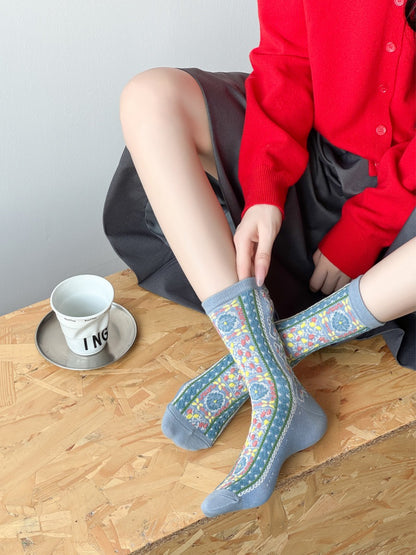 Rufia - Textured Floral Ribbon Socks