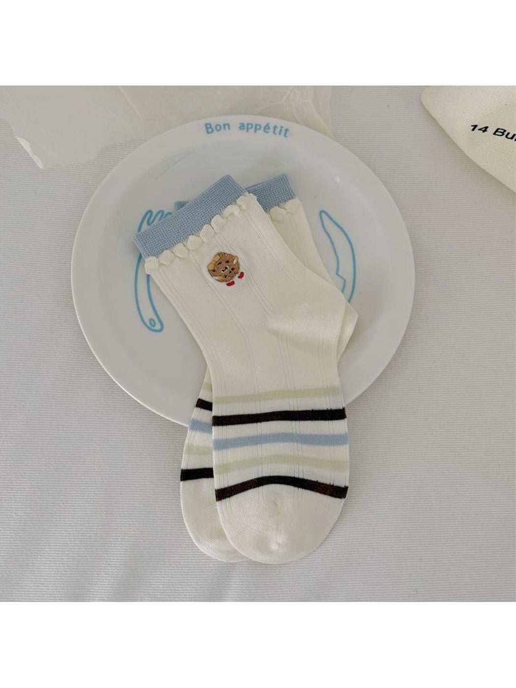 Rufia - Playful Embroidered Ruffle Crew Socks