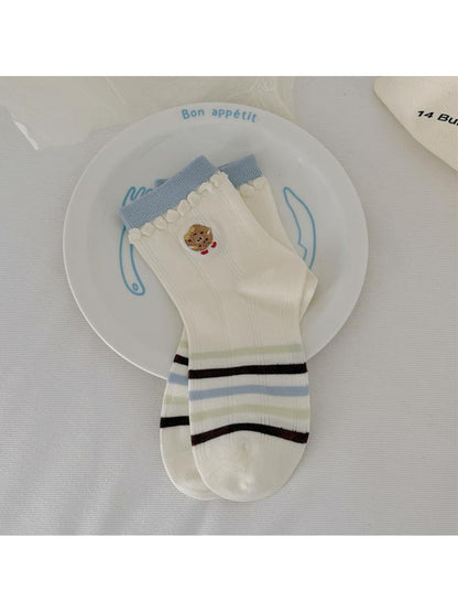Rufia - Playful Embroidered Ruffle Crew Socks