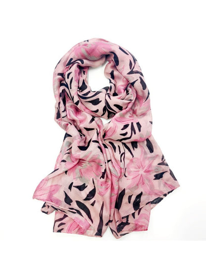 Scarvii - Pink Botanical Leaf Print Soft Scarf