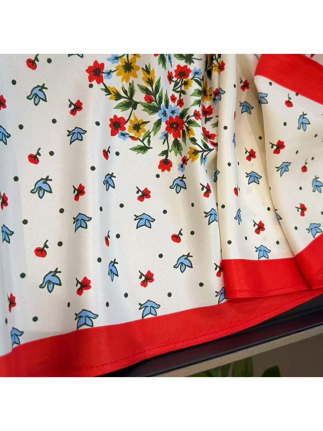 Scarvii - Floral and Birds Colorblock Border Triangle Scarf