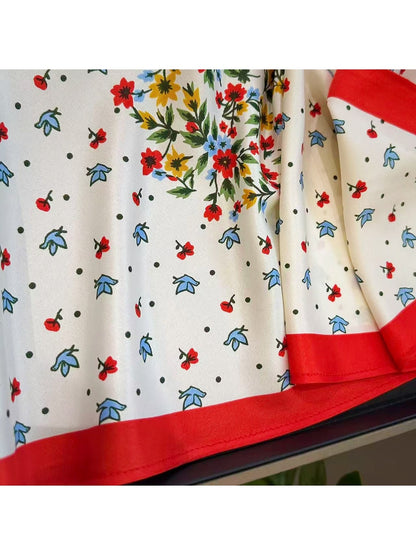Scarvii - Floral and Birds Colorblock Border Triangle Scarf