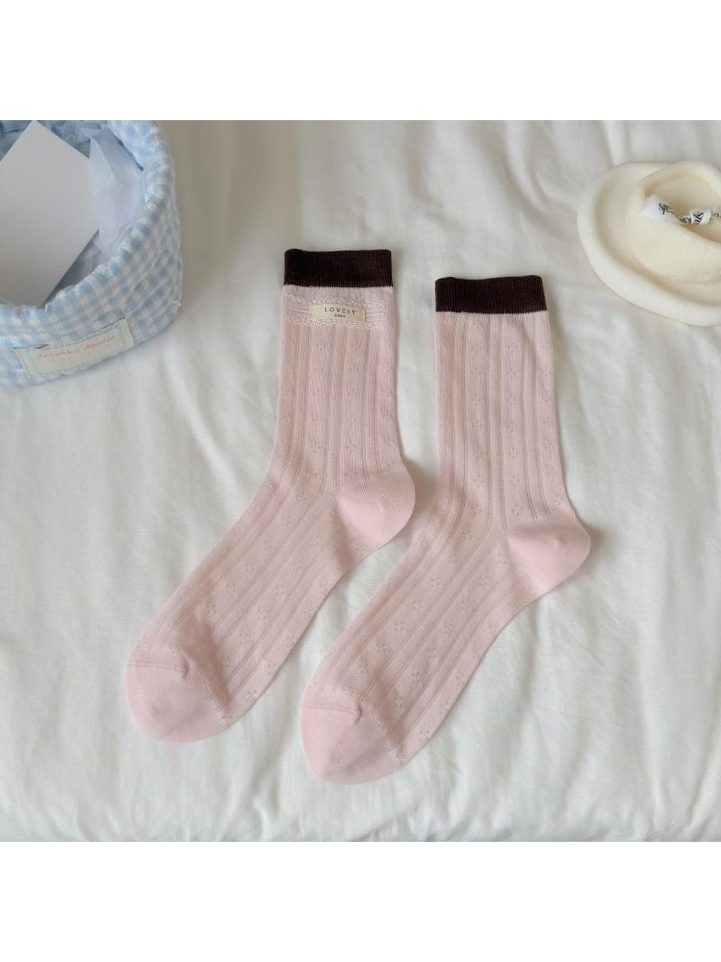 Rufia - Sweet Contrast Ribbed Cuff Crew Socks