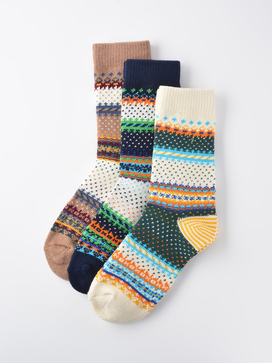 Rufia - Retro Checkered Knit Crew Socks for Winter