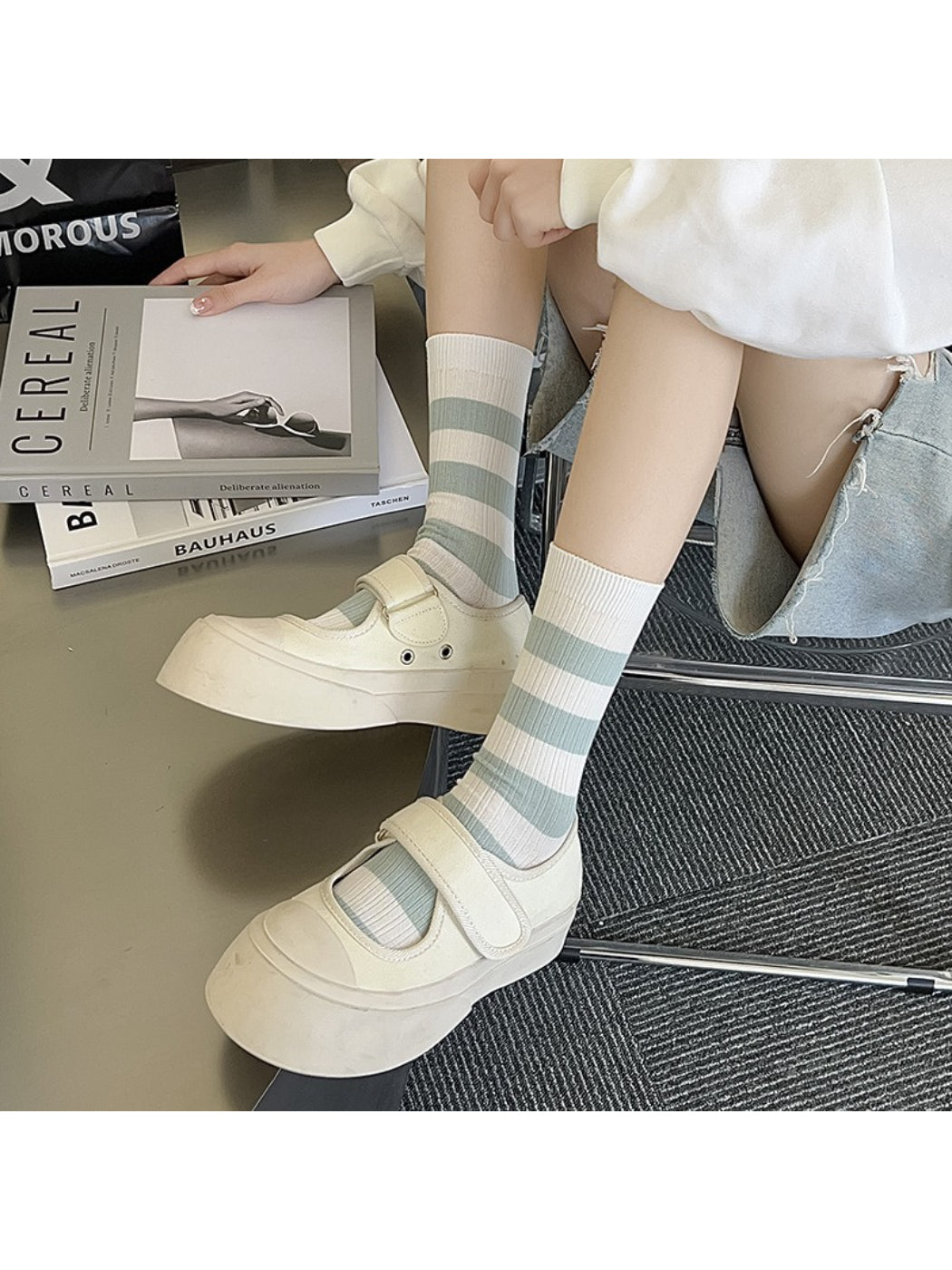 Rufia - Pastel Stripe Ribbed Crew Socks product image 4