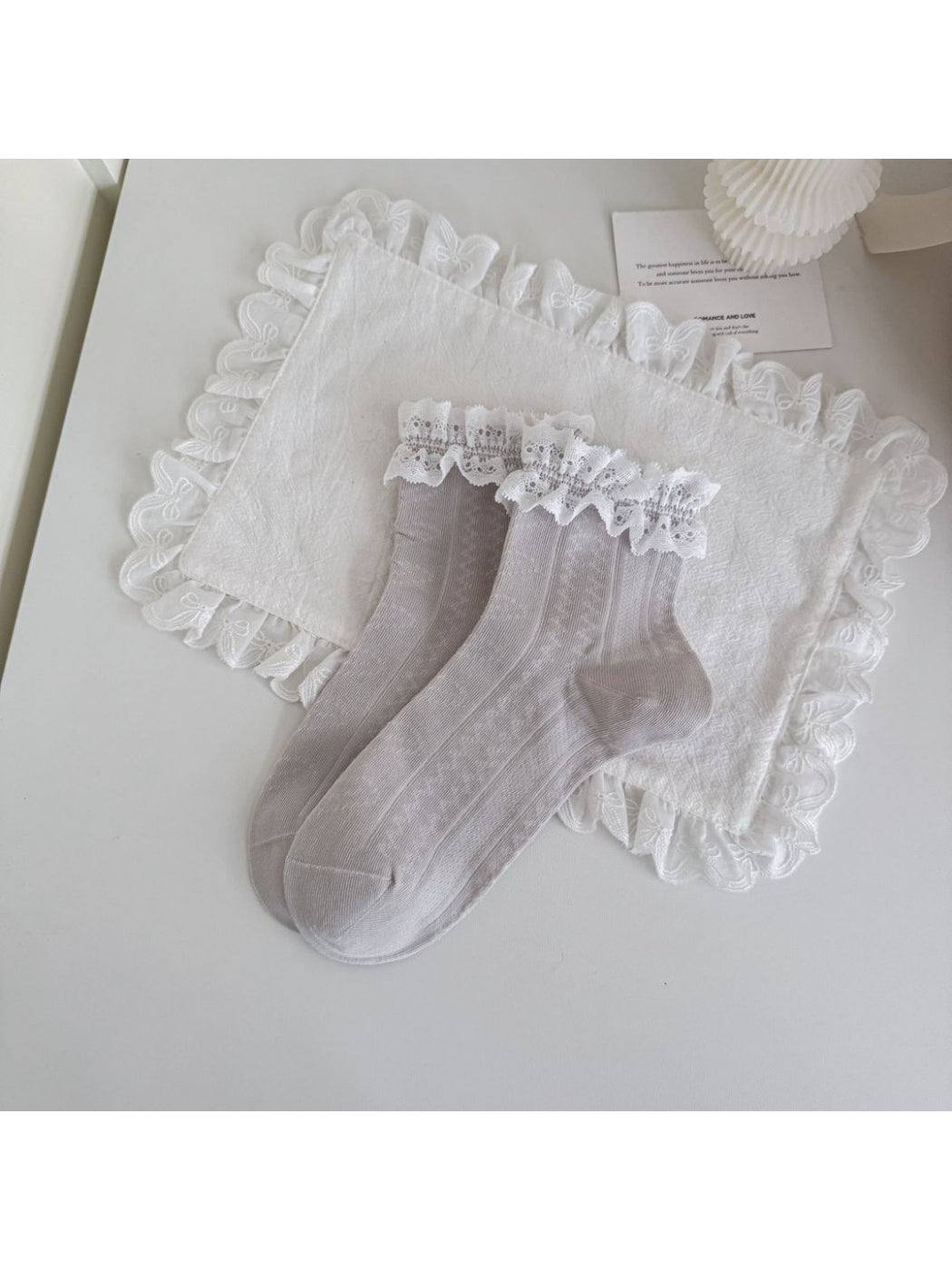 Rufia - Lace Trim Floral Mid Calf Socks