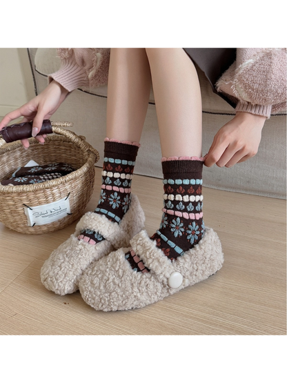 Rufia - Vintage Floral Knit Crew Socks