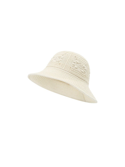 Haila bucket hat showing woven texture and embroidery detail