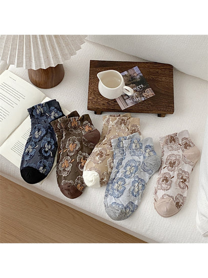 Rufia - Vintage Flower Pattern Ankle Socks
