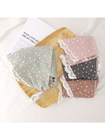 Scarvii - Floral Gingham Lace Trim Triangle Bandana