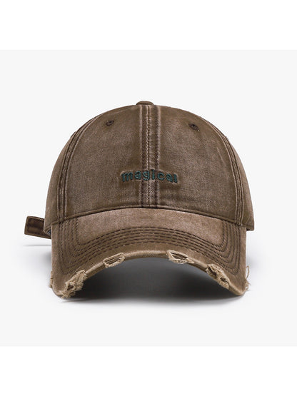Haila - Embroidered Distressed Curved Brim Baseball Cap