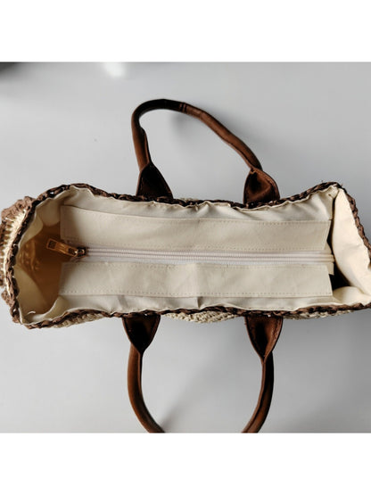 Cosbai - Contrast Trim Woven Tote Bag - image 3