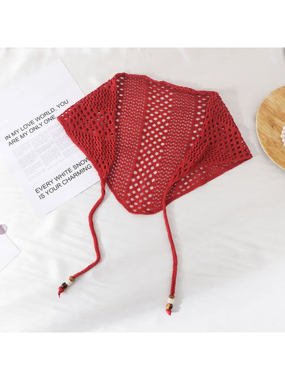 Scarvii - Openwork Beaded Tie Triangle Bandana