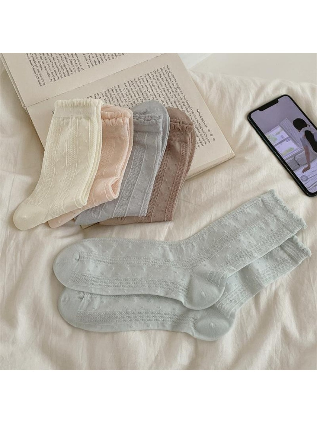 Rufia - Muted Ruffle Solid Color Crew Socks