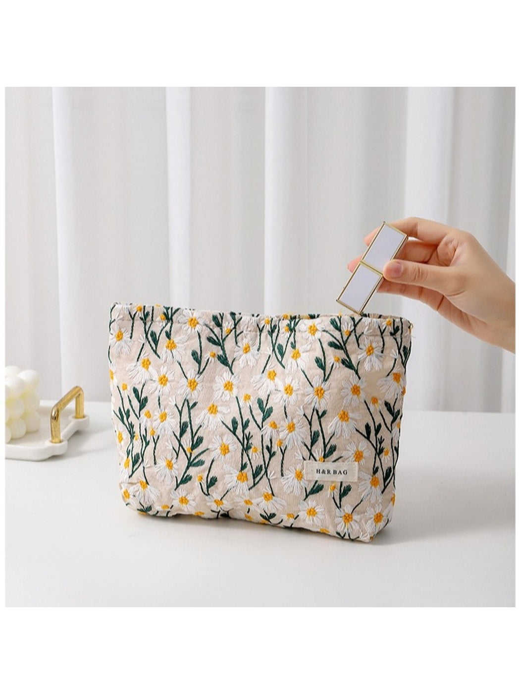 Cosbai - Daisy Pattern Makeup and Brush Storage Bag