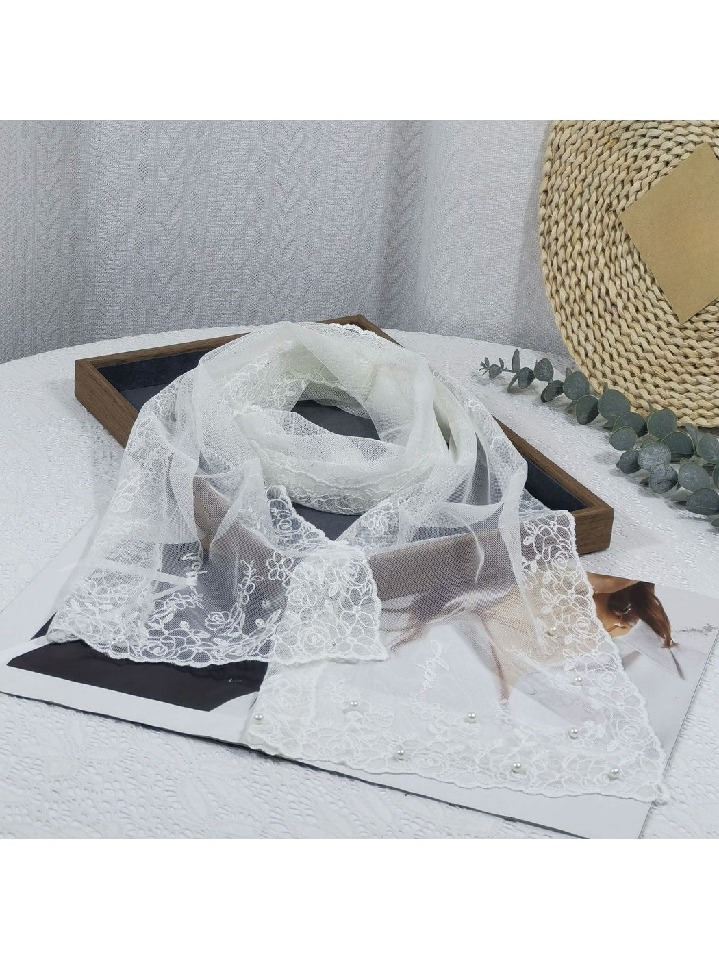 Scarvii - Floral Embroidered Sheer Lace Scarf