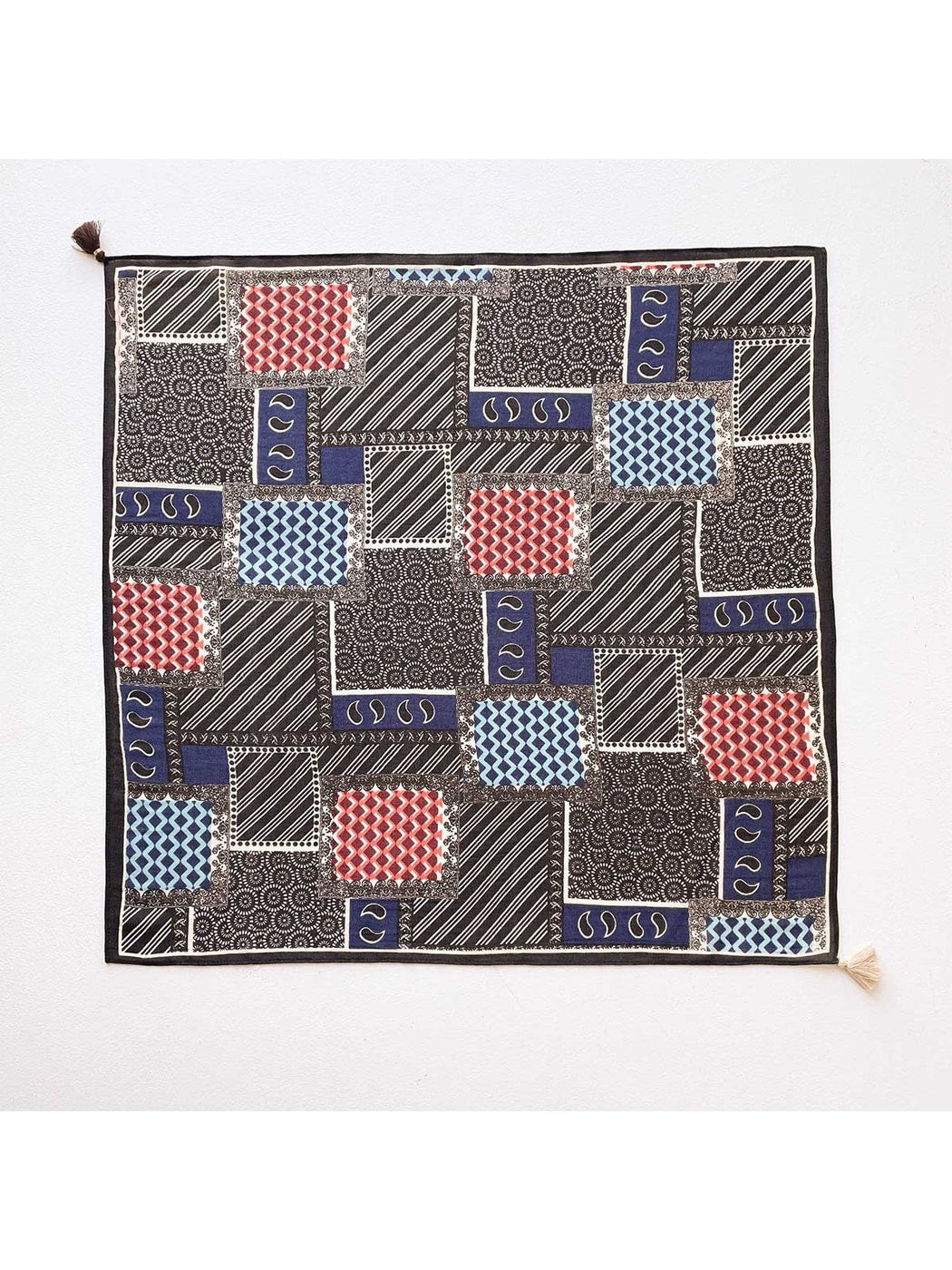 Scarvii - Vintage Spliced Print Tassel Square Scarf