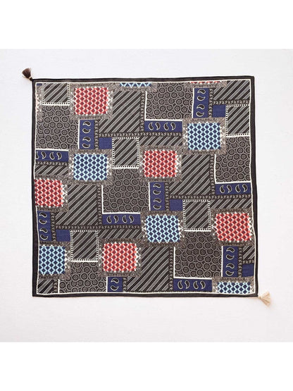 Scarvii - Vintage Spliced Print Tassel Square Scarf