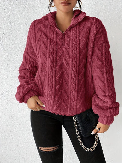 Crosa Casual Zip Pullover Sweatshirt for Women color options including Red, Khaki, Beige