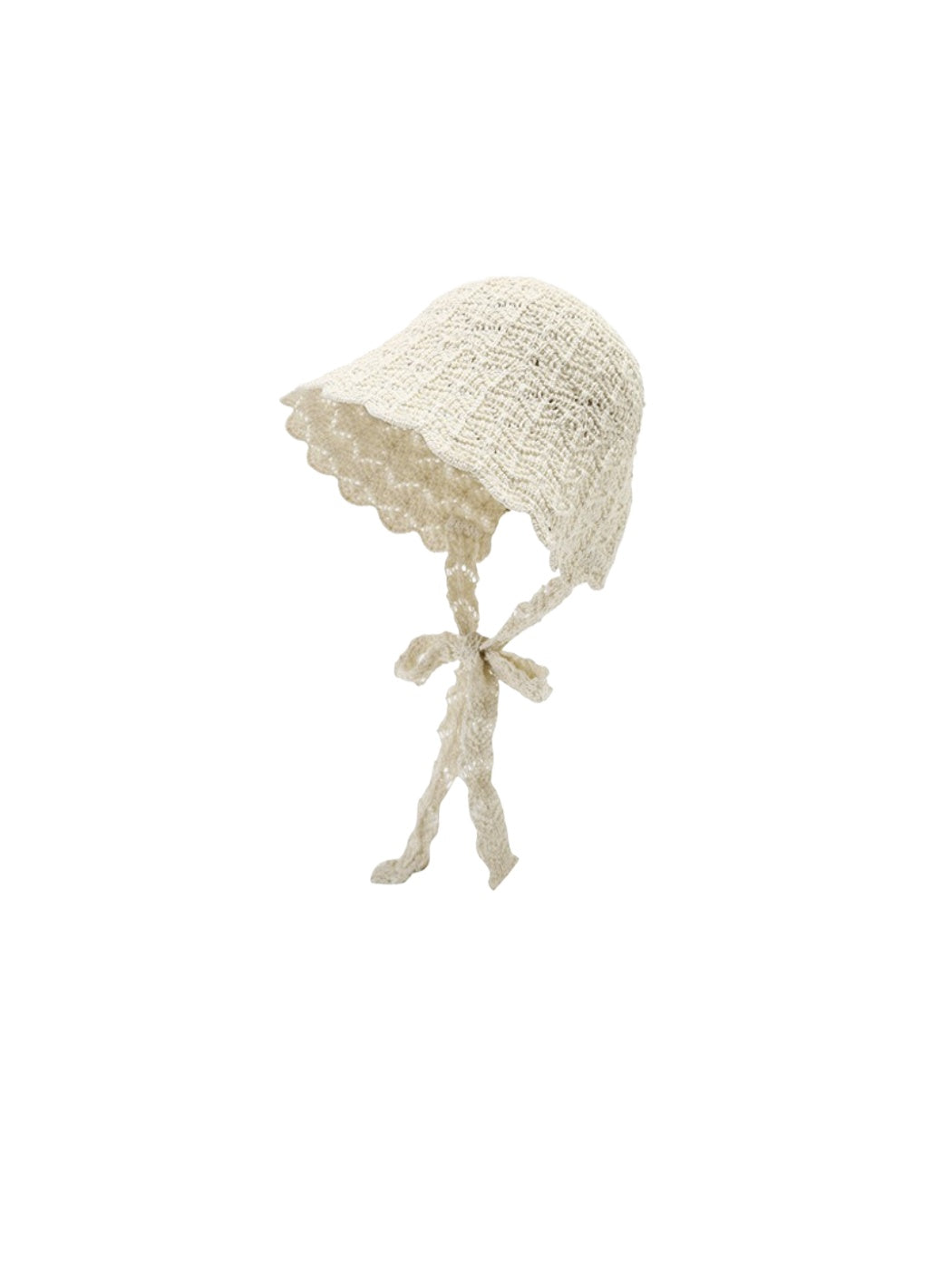 Haila Tie Strap Knit Bucket Hat worn by a model, front view