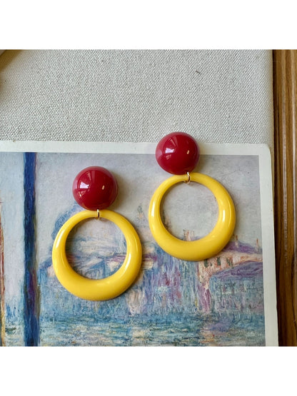 Earwish - Retro Colorblock Ring Drop Earrings