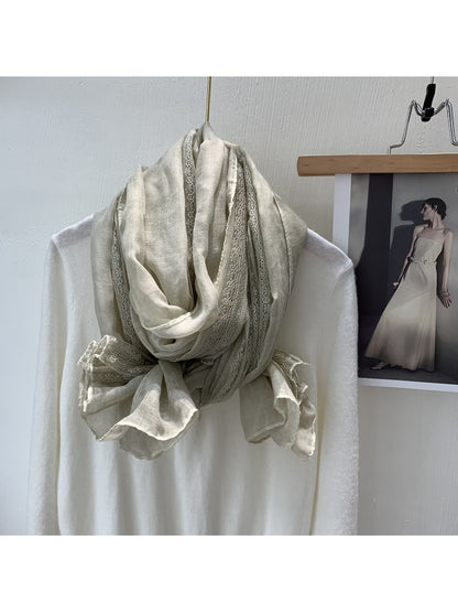Scarvii - Lace Trim Solid Color Long Fashion Scarf