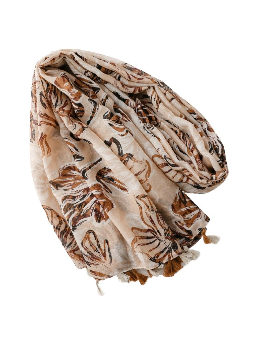 Close-up of Scarvii botanical flower wrap scarf highlighting detailed flower prints and color tones