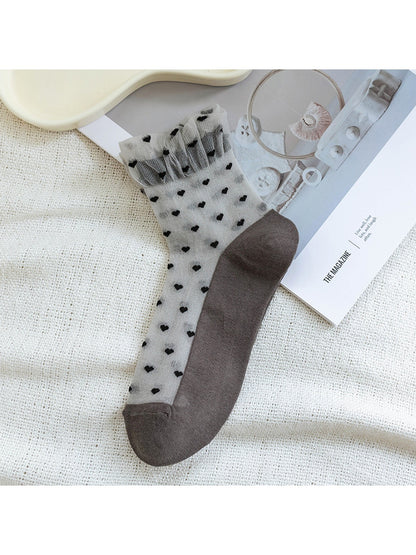 Rufia - Cute Heart Pattern Ruffle Crew Socks