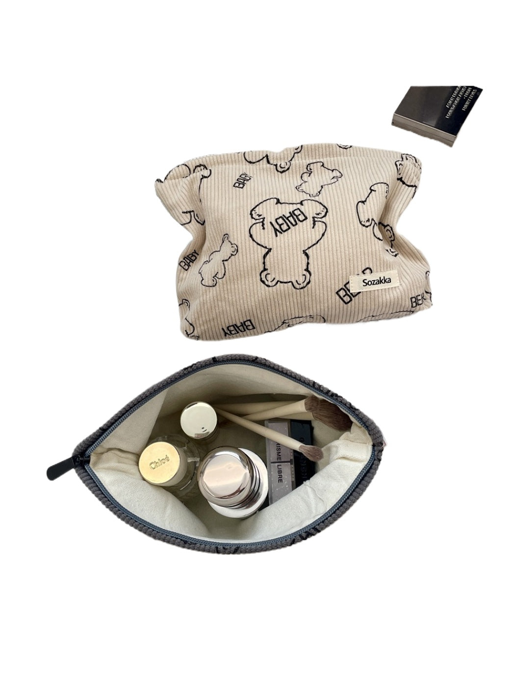 Cosbai - Teddy Bear Corduroy Cosmetic Bag