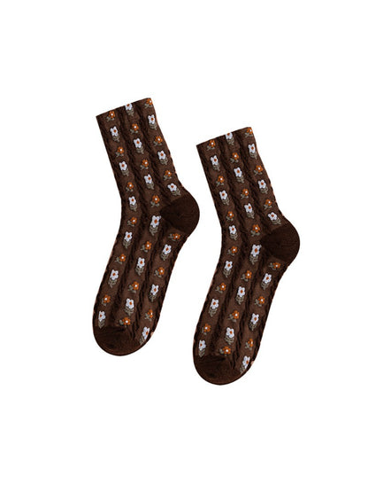 Rufia - Botanical Floral Cable Knit Crew Socks