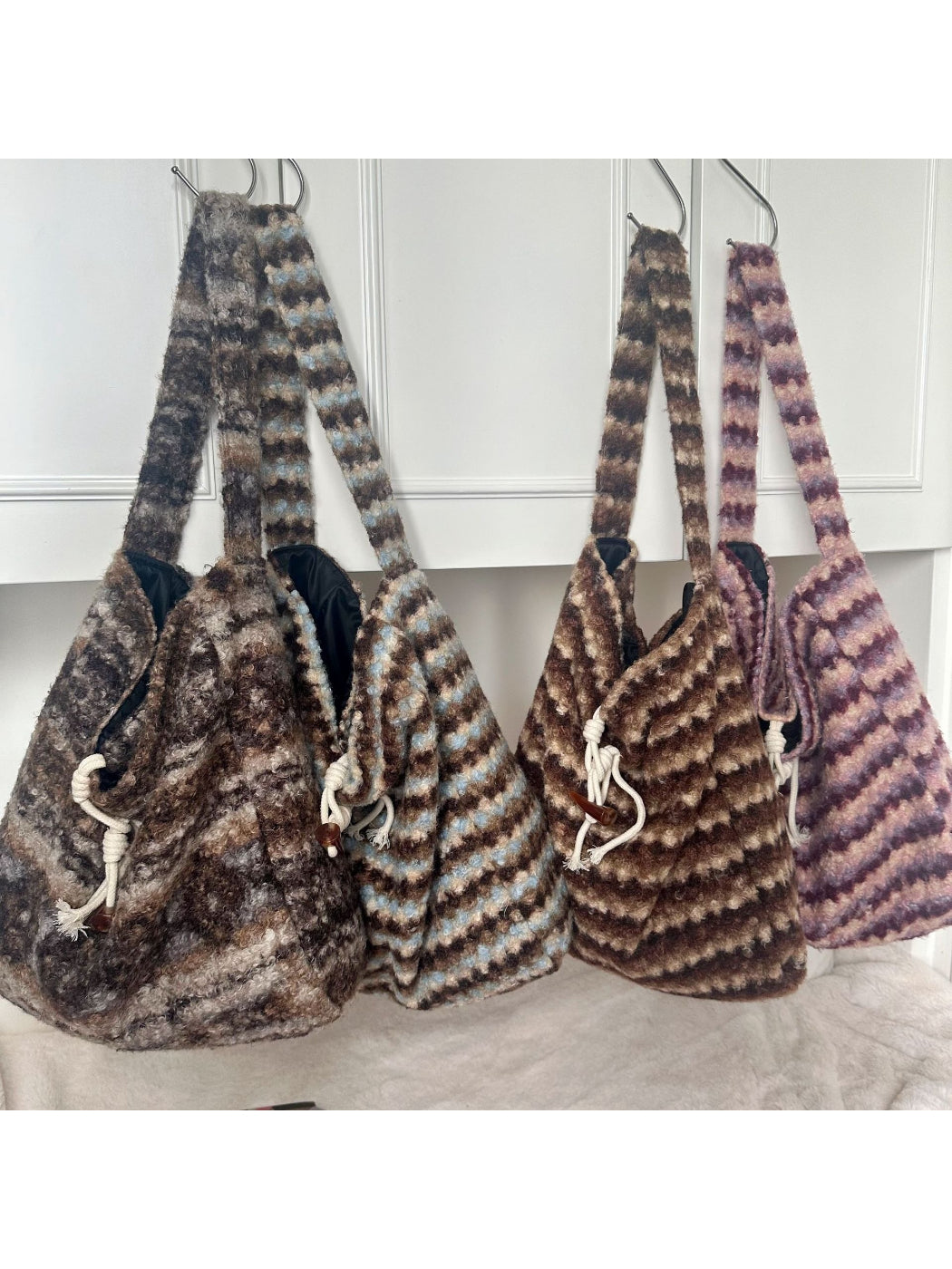 Cosbai - Soft Plaid Drawstring Shoulder Bag