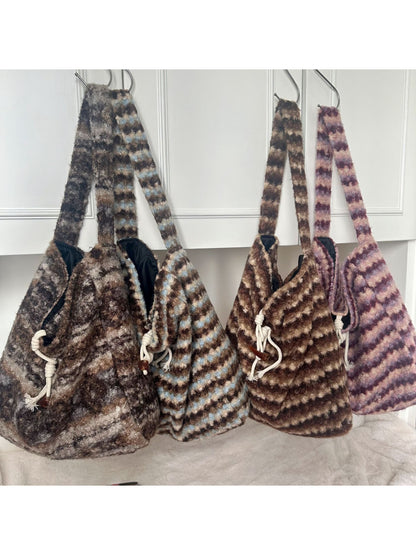 Cosbai - Soft Plaid Drawstring Shoulder Bag