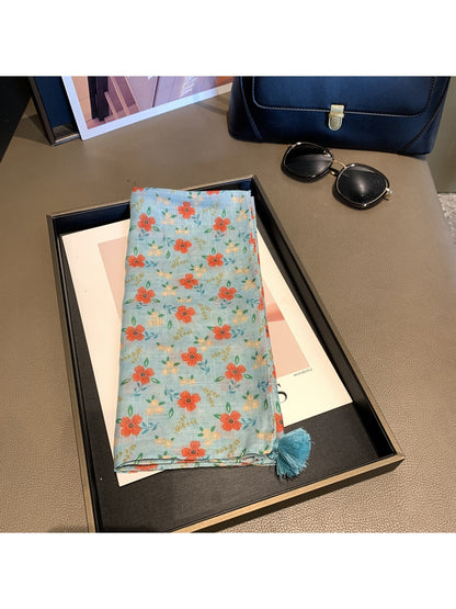 Scarvii - Warm Tone Floral Print Square Scarf