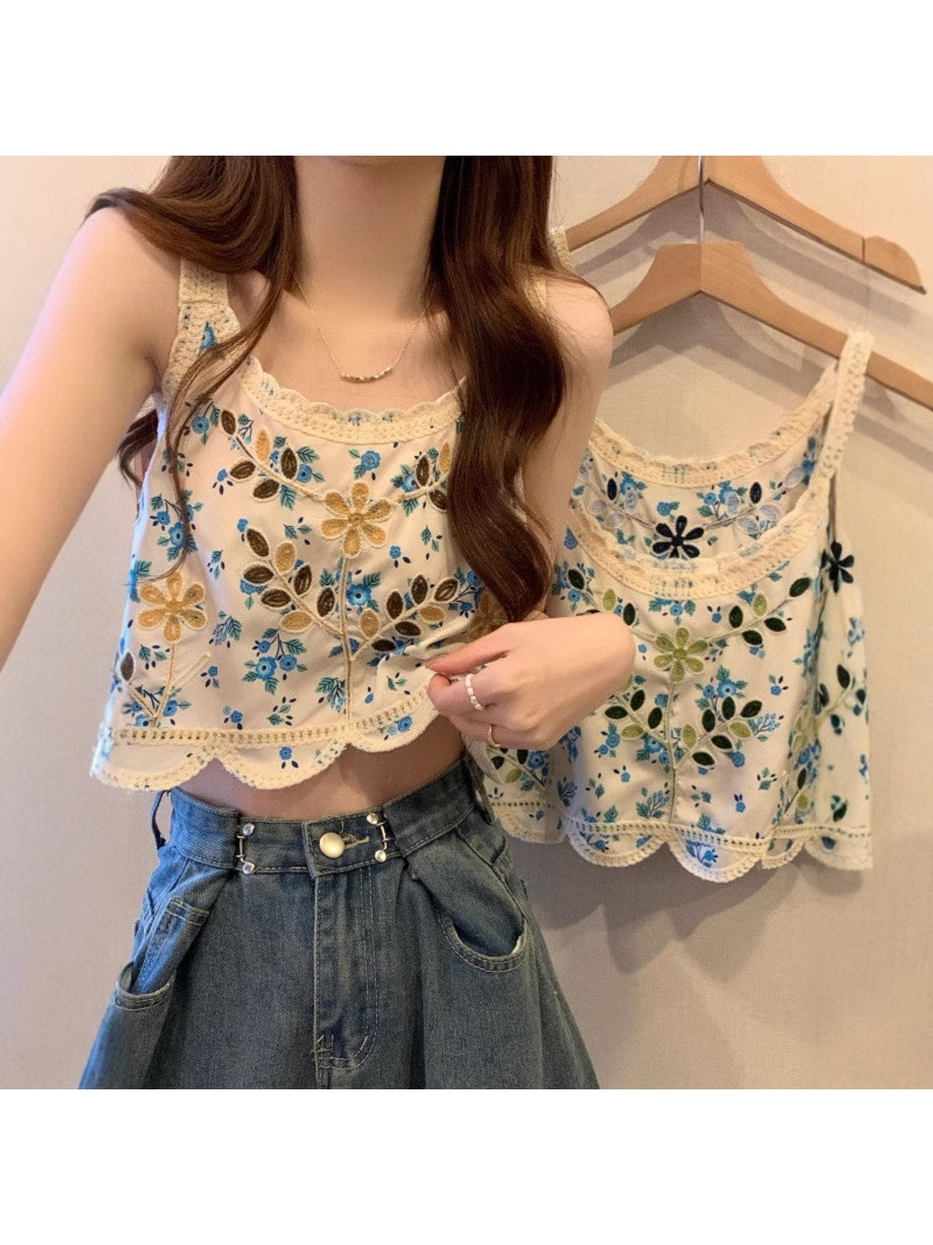 Crosa - Floral Pattern Embroidered Camisole Top
