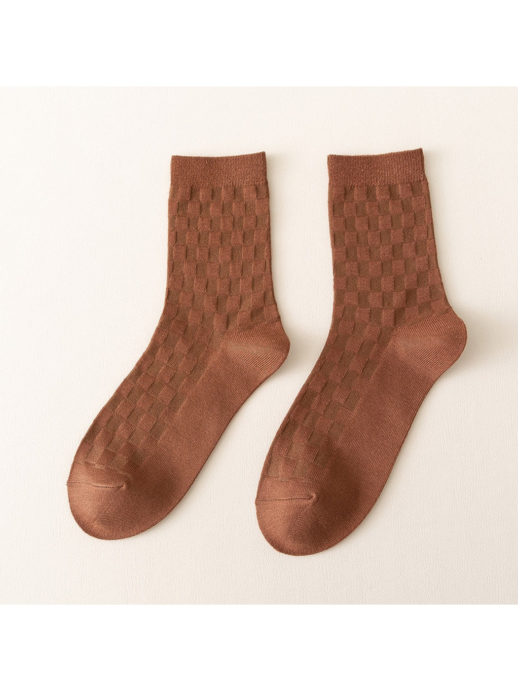 Rufia - Checkerboard Embossed Solid Color Crew Socks