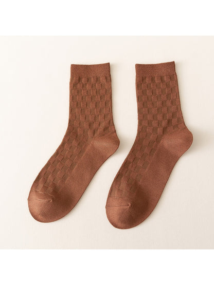 Rufia - Checkerboard Embossed Solid Color Crew Socks