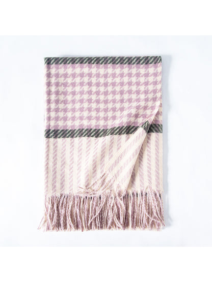 Scarvii - Mixed Houndstooth Plaid Fringe Scarf