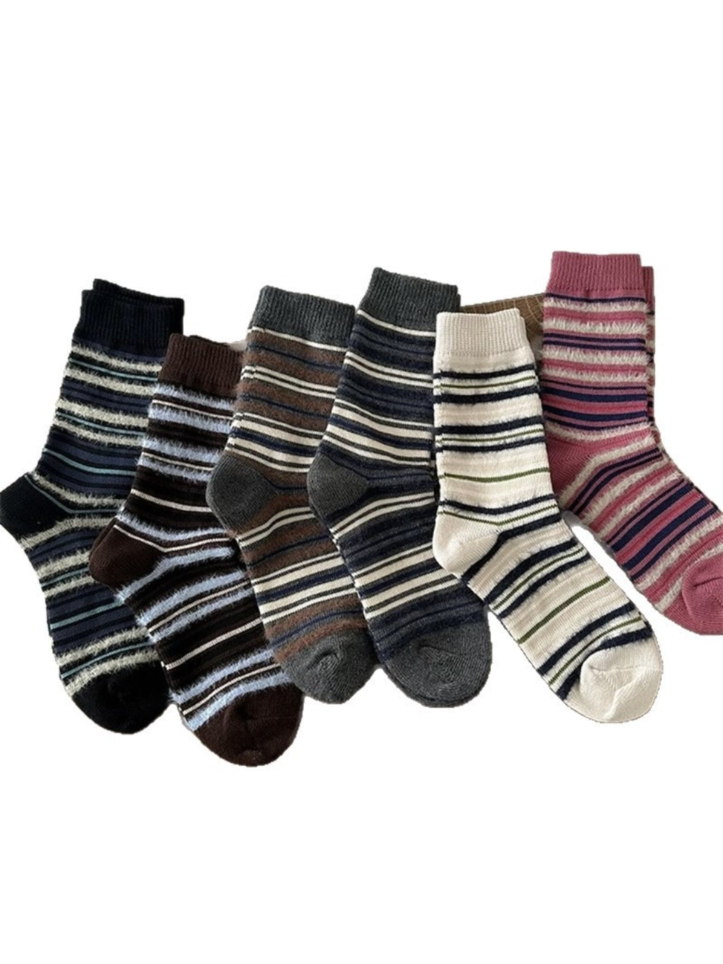 Rufia - Cozy Fuzzy Stripe Mid Calf Socks