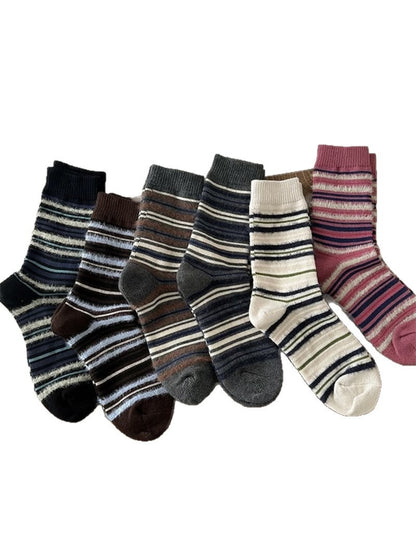 Rufia - Cozy Fuzzy Stripe Mid Calf Socks
