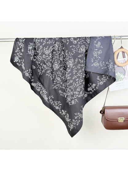 Scarvii Vine Floral Bandana Square Scarf laid flat displaying full floral design