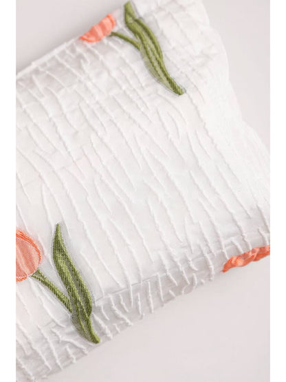 Cosbai - Tulip Embroidered Textured Cosmetic Bag