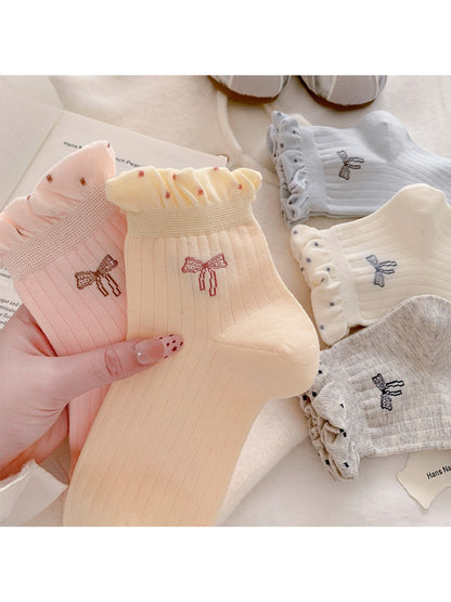 Rufia - Bow Embroidered Ruffle Crew Socks product image 1