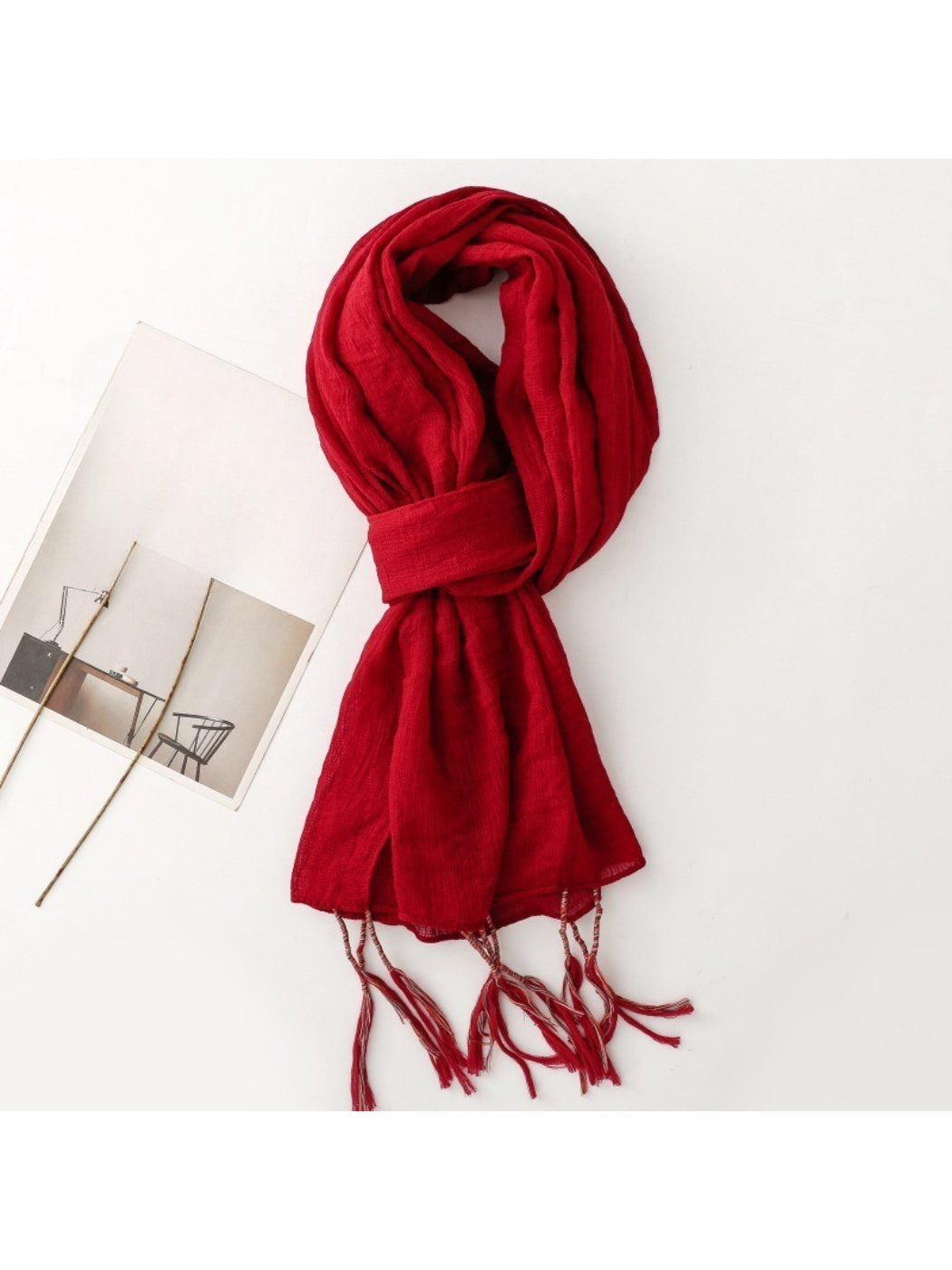 Scarvii - Light Crinkled Texture Tassel Edge Scarf
