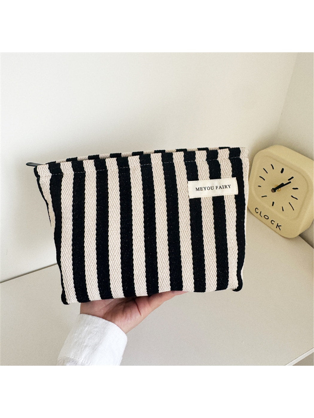 Cosbai - Striped Rectangular Zipper Makeup Bag