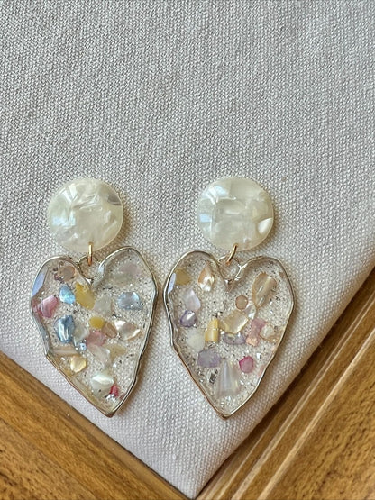 Earwish - Vintage White Heart Pendant Earrings