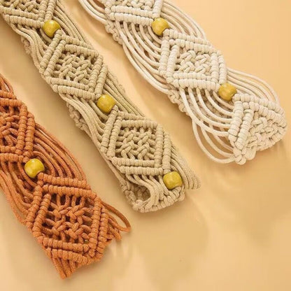 Beco Hollow Knitted Tassel Waist Belt showing knit texture and tassel detail