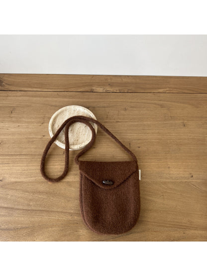 Cosbai - Rounded Knit Crossbody Bag with Button Flap