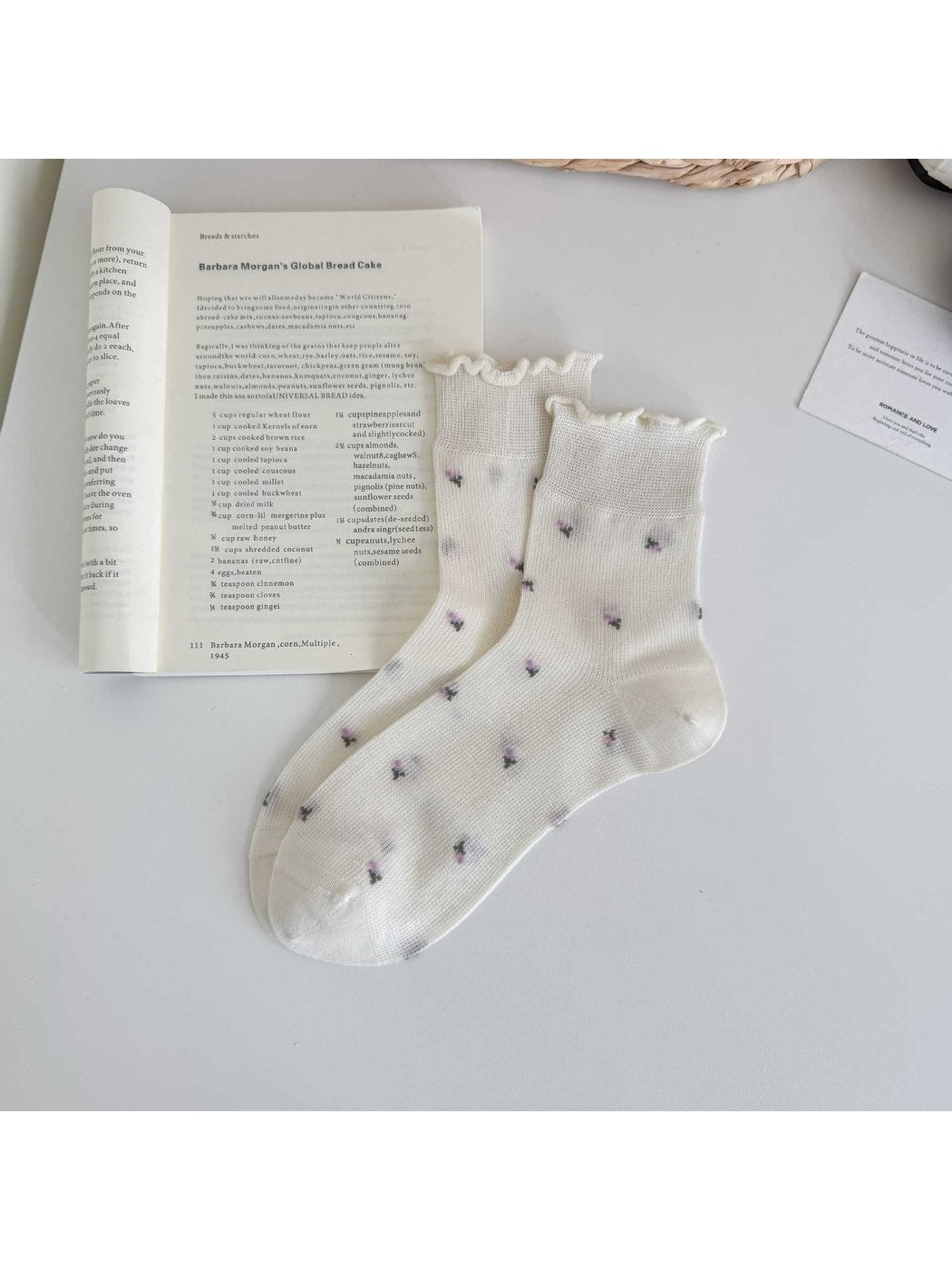 Rufia - Ditsy Floral Ruffle Cuff Crew Socks